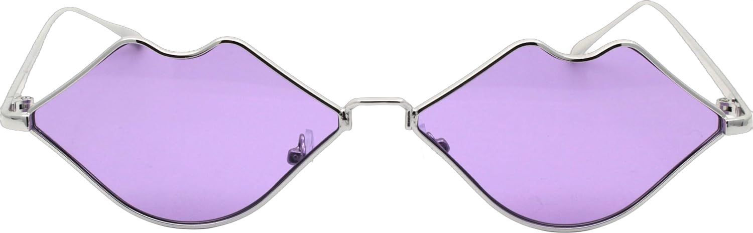 Womens Kissing Lip Shape Metal Rim Hippie Sunglasses Silver Purple