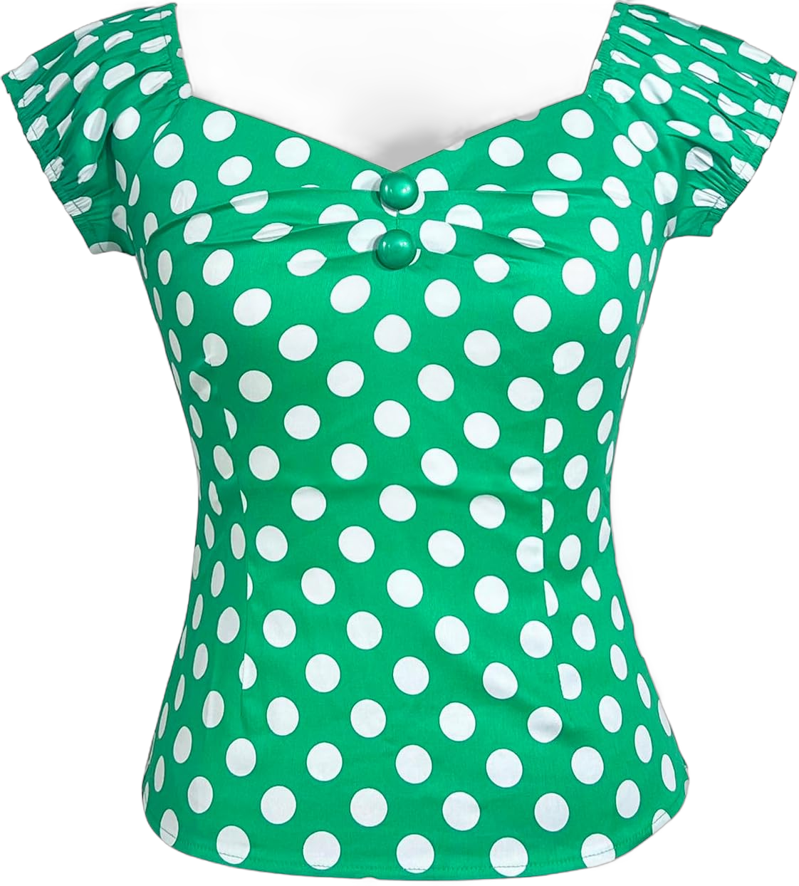 YARN & INK Women's Rockabilly Tops 1950s Pinup Shirt Casual Off Shoulder Vintage Blouse 3X-Large Polka Dot Green