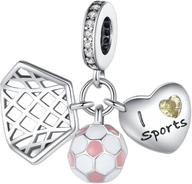 Couple Ocean Baby Series Dangle Charm 925 Sterling Silver Bead for Charm Bracelets and Necklaces with 5A Cubic Zirconia, Birthday Mothers Day Jewelry Gifts Women Girls I love playing football dangle