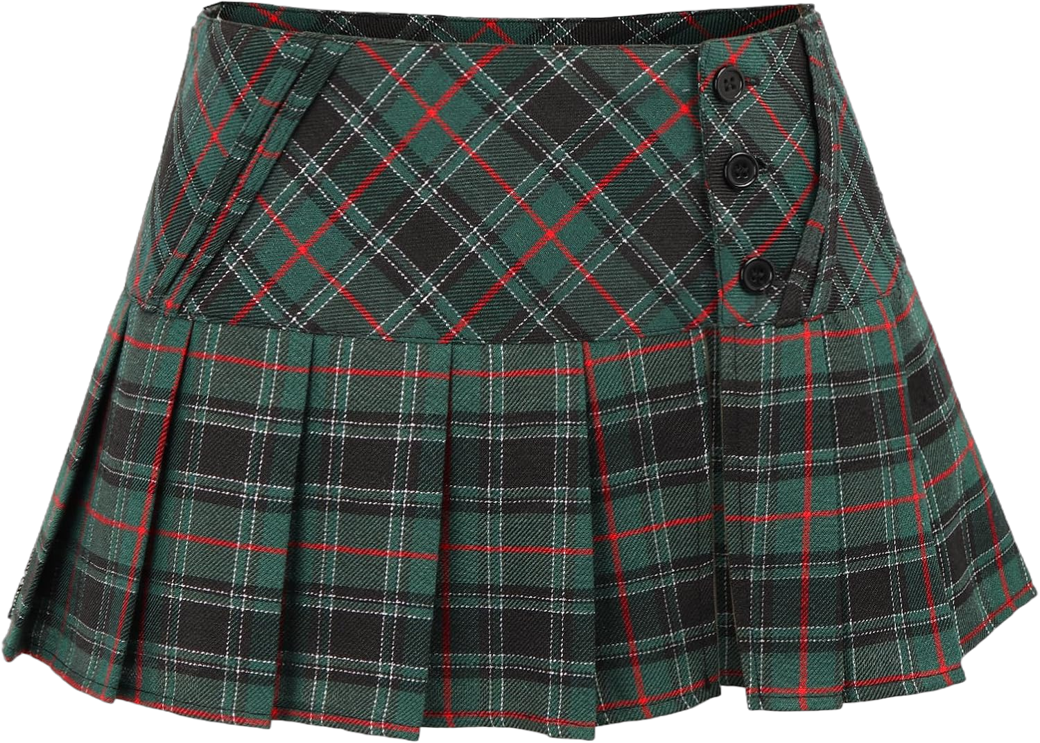 FURPHI Mini Plaid Pleated Skirt Women's US Size Low Waist Slit Schoolgirl Uniform Large Green