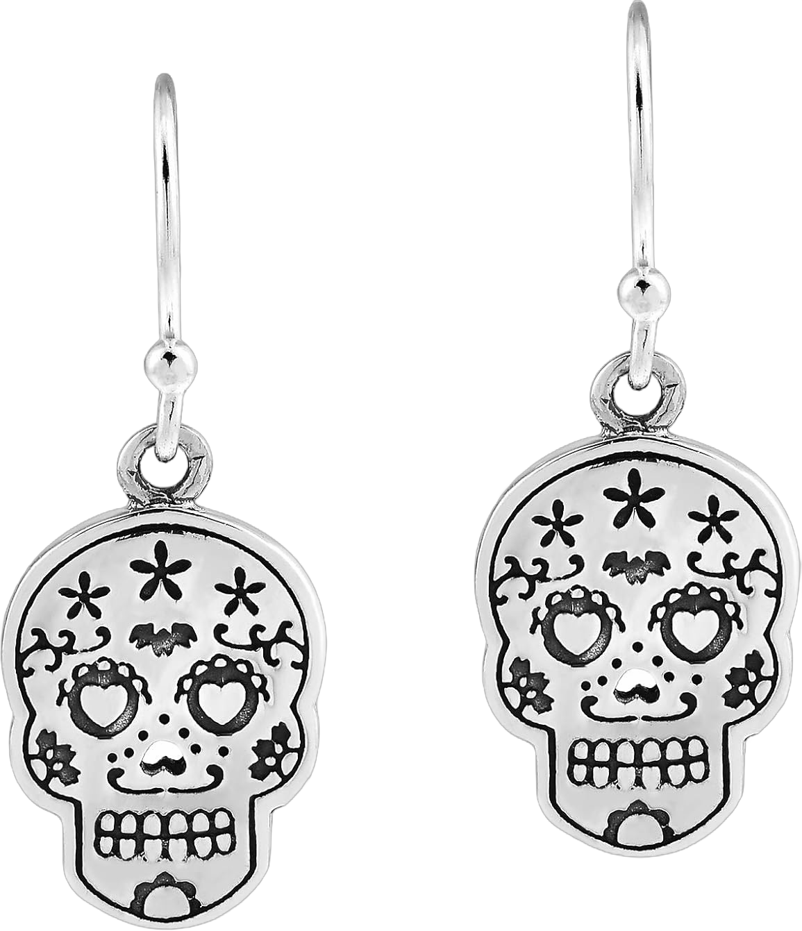 AeraVida Unique and Festive Sugar Skull .925 Sterling Silver Dangle Earrings | Skull Dangle Earrings for Women | Sterling Silver Skull Dangle Earrings | Dangle Earrings Jewelry