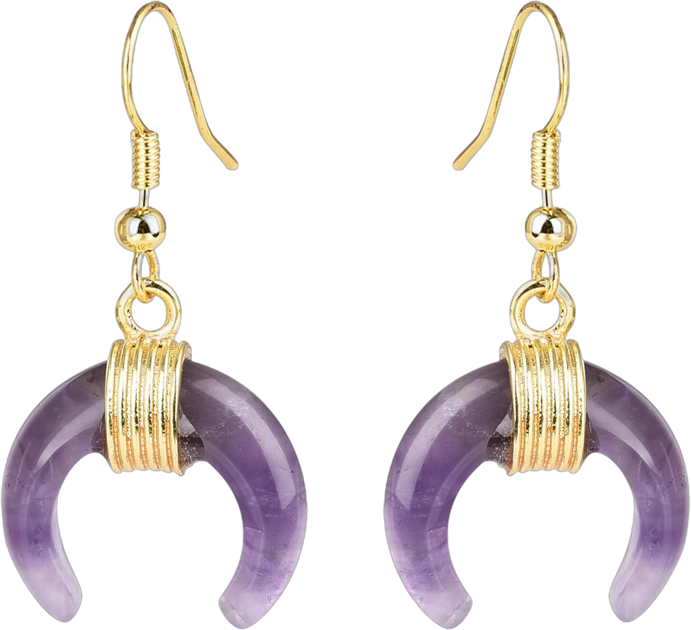 Crescent Moon Earrings Natural Stone Crystal Crescent Half Moon Dangle Earring for Women Fashion Statement Jewelry Gift Amethyst Gold Fishhook