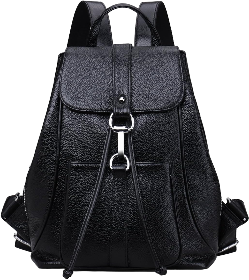 COOLCY New vintage Women Real Genuine Leather Backpack Purse SchoolBag Black