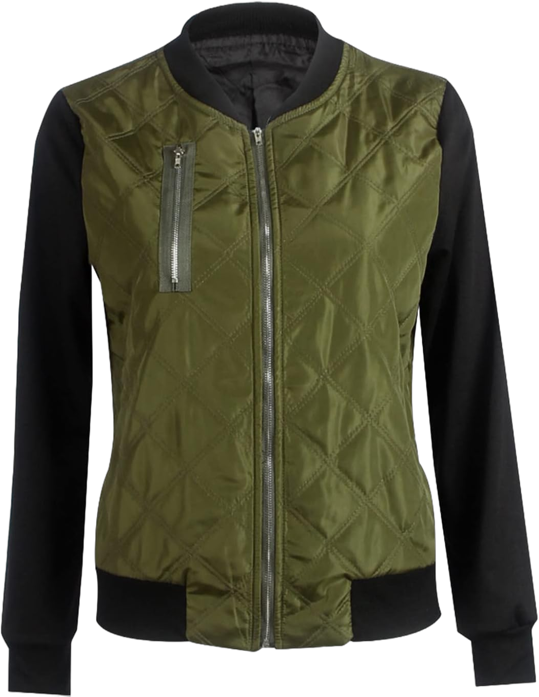 tuduoms Women's Quilted Jackets Lightweight Long Sleeve Zip Up Bomber Jacket Pockets Stand Collar Winter Outwear Windbreaker X-Large Army Green