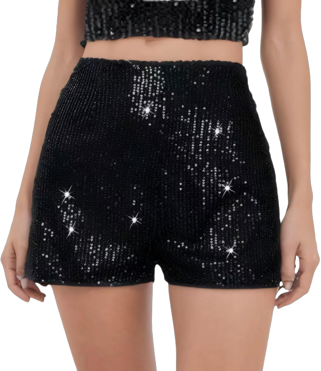 Women's Sequin Sparkle Elastic High Waist A Line Party Concert Shorts Medium Black