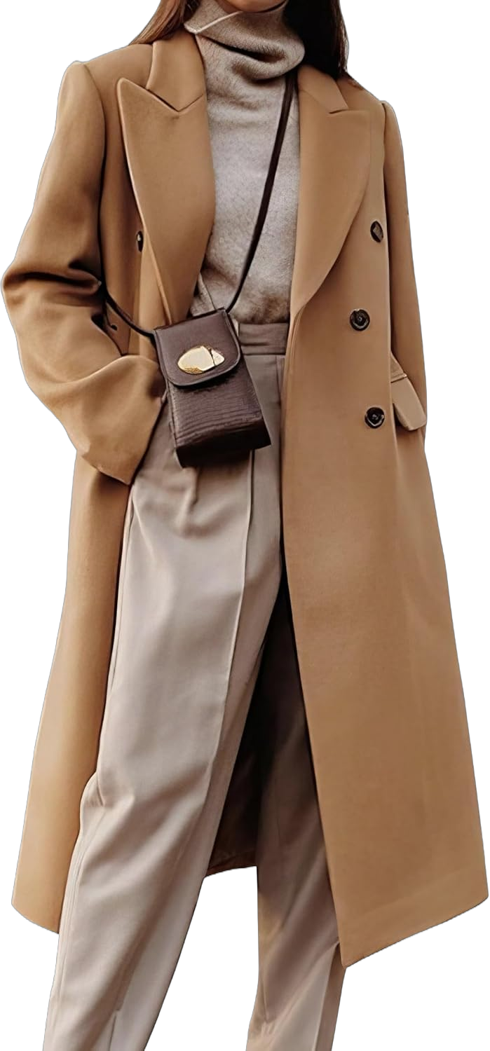 IDEALSANXUN Womens Long Wool Coats Fall Winter Double Breasted Trench Coat Peacoat Camel X-Large