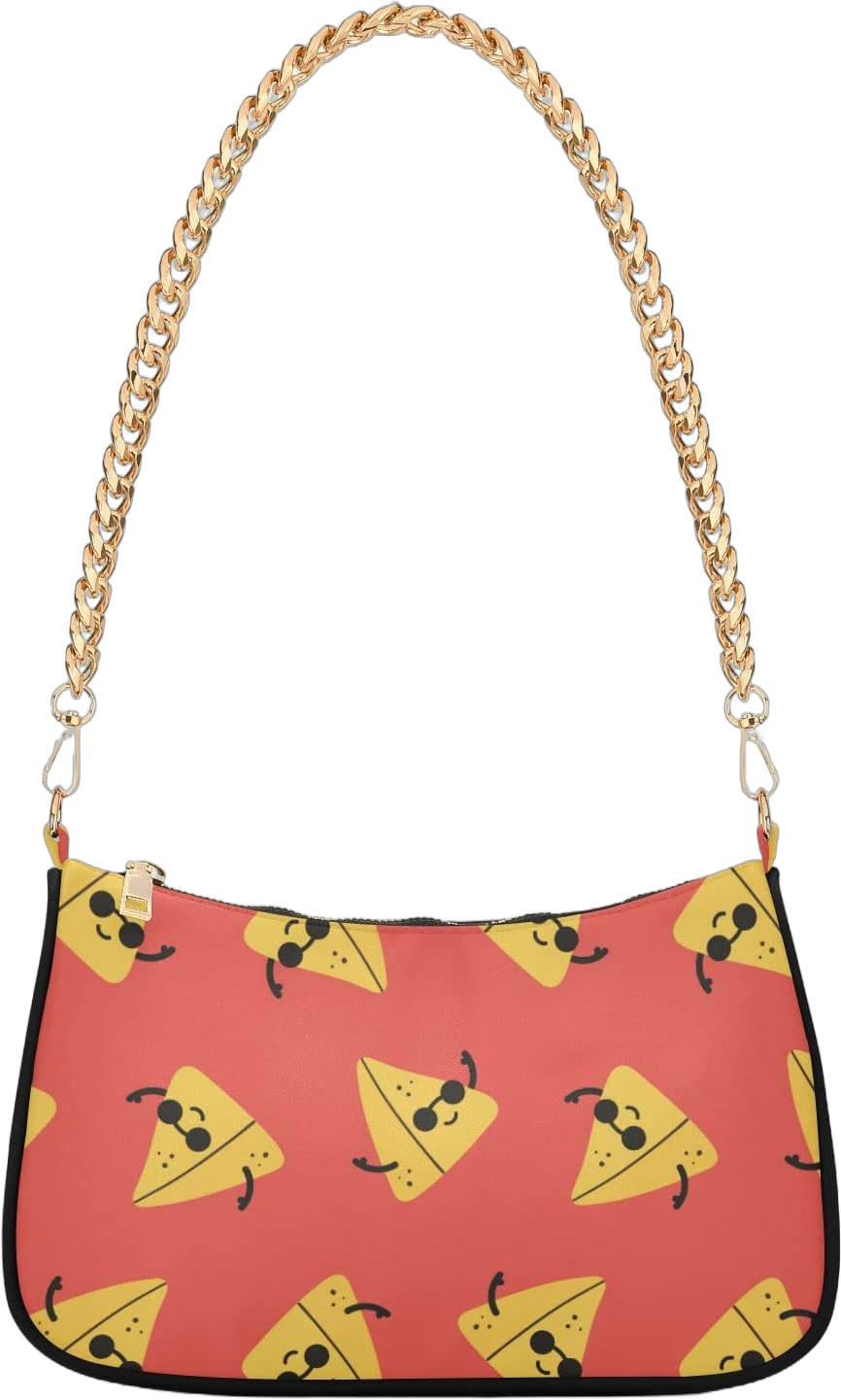 Cool Cartoon Samosa Characters Shoulder Bag for Women Chain Handbags with Zipper Womens Tote Chain Bag