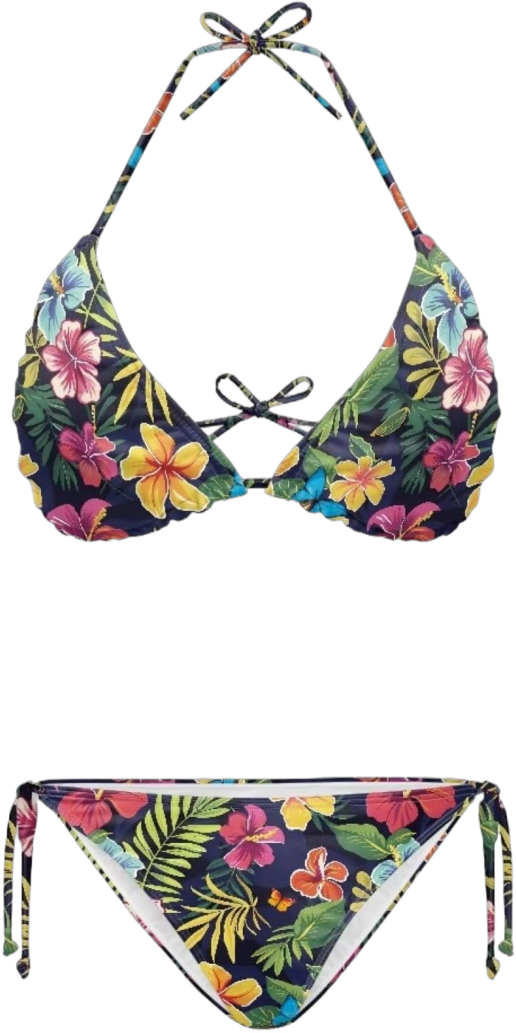 Bikini Set for Women Two Piece Swimsuit Adjustable Spaghetti Straps Swimwear Color Block Halter Bathing Suit X-Small Floral Tropical Leaves