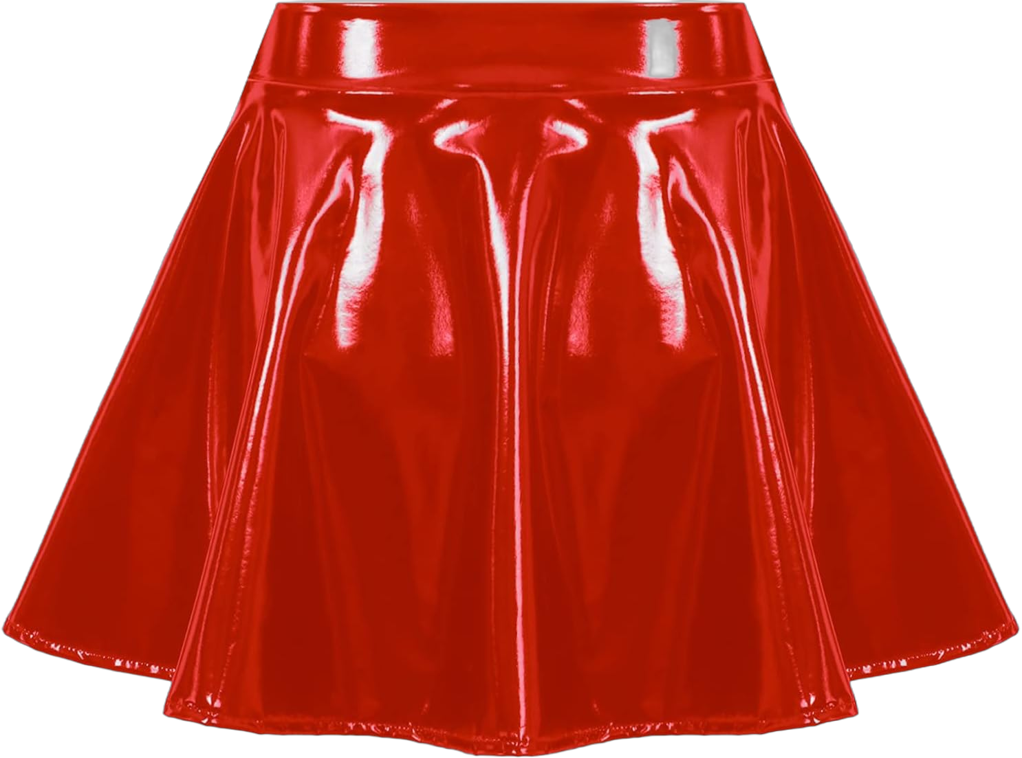 ACSUSS Women Latex Faux Leather Miniskirt for Clubwear Zipper High-Waisted Pleated Short Skirts Medium Red