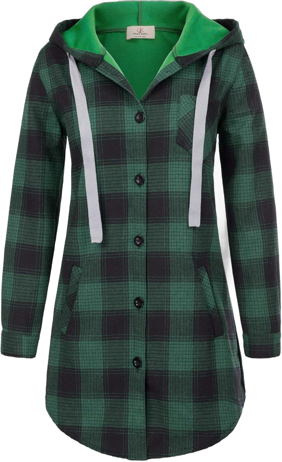 Women's Versatile Plaid Hooded Button Sweatshirt Western Flannel S Green