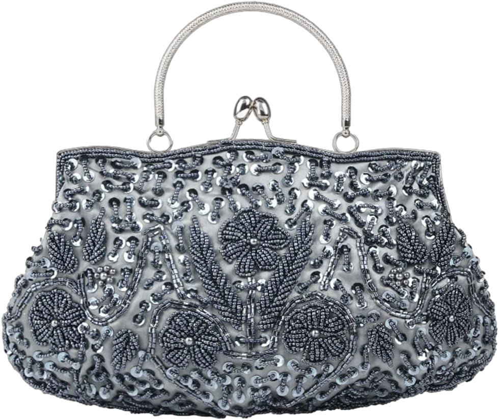 Evening Clutch Bag for Women Vintage Beaded Sequin Handbag Bridal Wedding Purse Grey