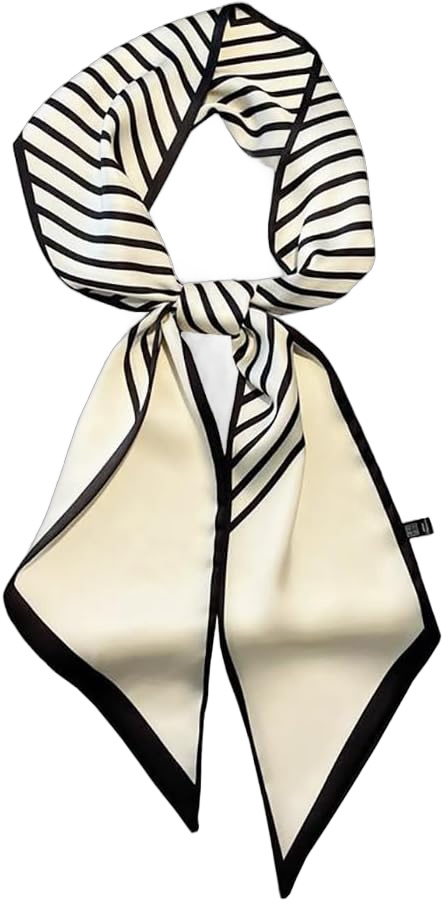 JERLA Mulberry Silk Like Head Scarf Hair band Ribbon Women's Fashion Neck Satin Scarfs for Bag Hair handbag Scarves 3 Stripe Black and White