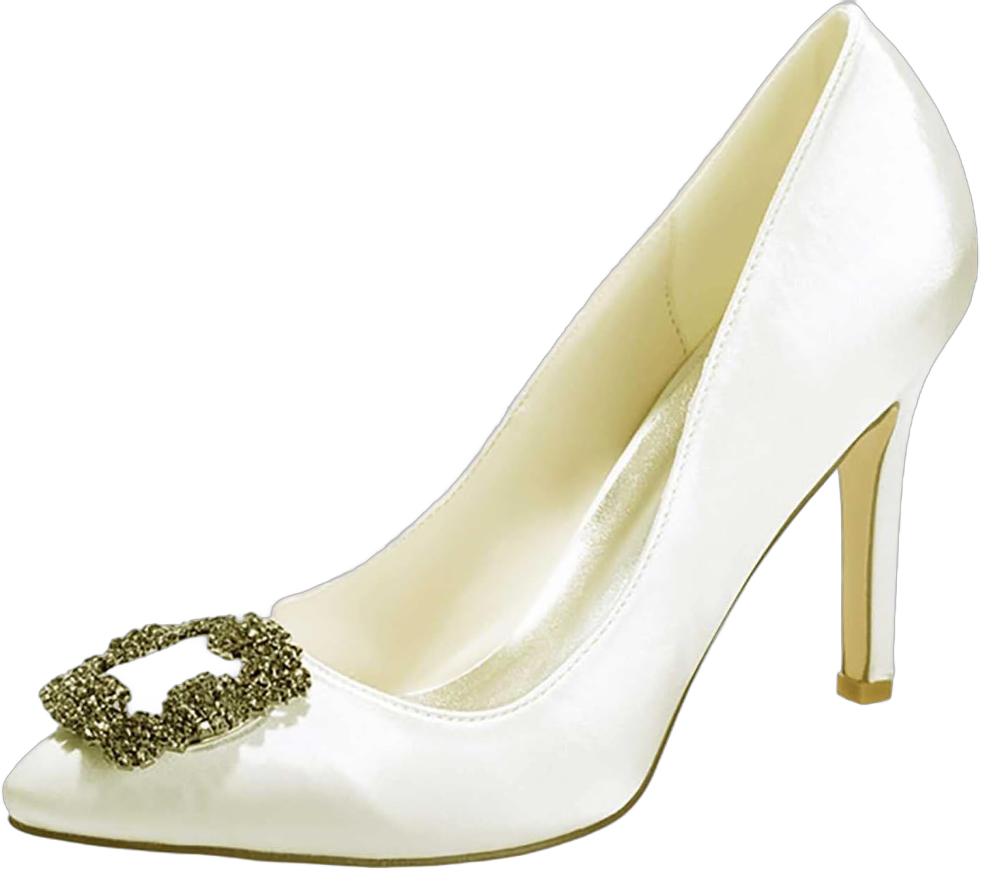 TarfiC Women's Wedding Rhinestones Satin Low Kitten Heels Pumps Dress Evening Shoes for Women Bridal Bride Pumps Shoes 10 Ivory