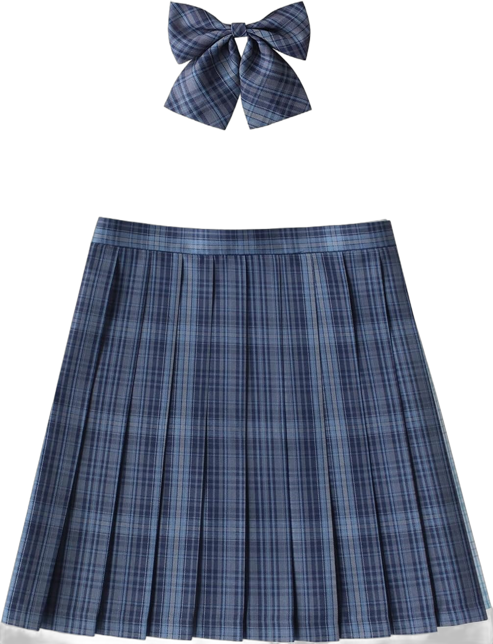 Women's Girls Plaid Pleated Adjustable Waist High School Skirts with Bow Ties 12 Light Blue Grey