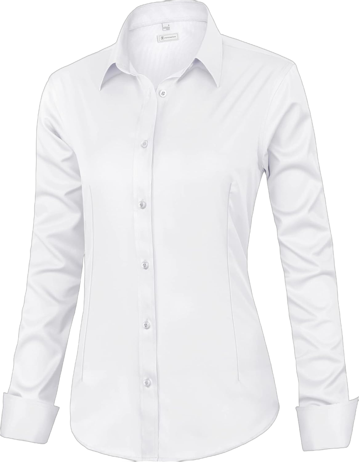 siliteelon Womens Classic-Fit Dress Shirts Long Sleeve Button Down Wrinkle-Free Stretch Solid Casual Work Office Blouse Top White 5X-Large