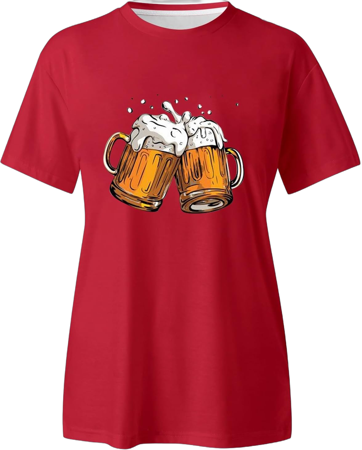 Women's Fashion Beer Festival Printed Round Neck Short Sleeve Casual Top T Shirt (2) Woman Tees Red XX-Large