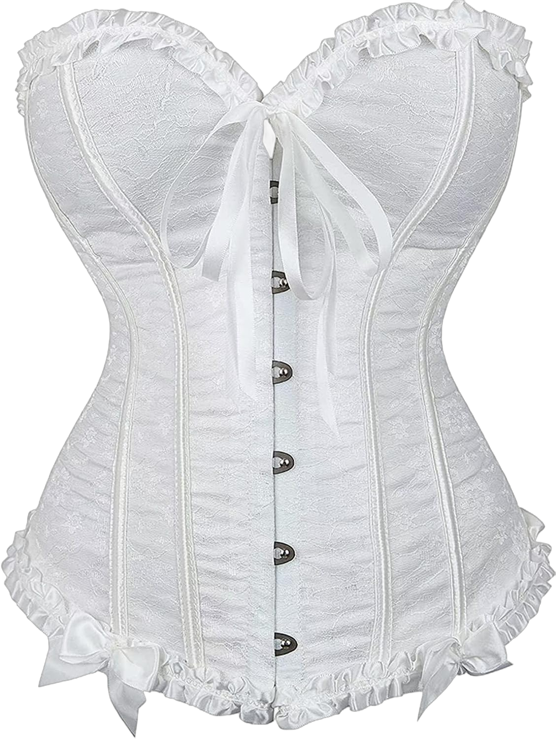 Women's Floral Lace Up Boned Overbust Corset Plus Size Bustier Bodyshaper Top 4X-Large White