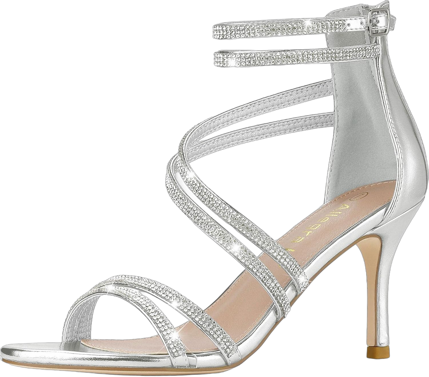 Allegra K Women's Ankle Strap Rhinestone Stiletto Heeled Sandals 8 Silver