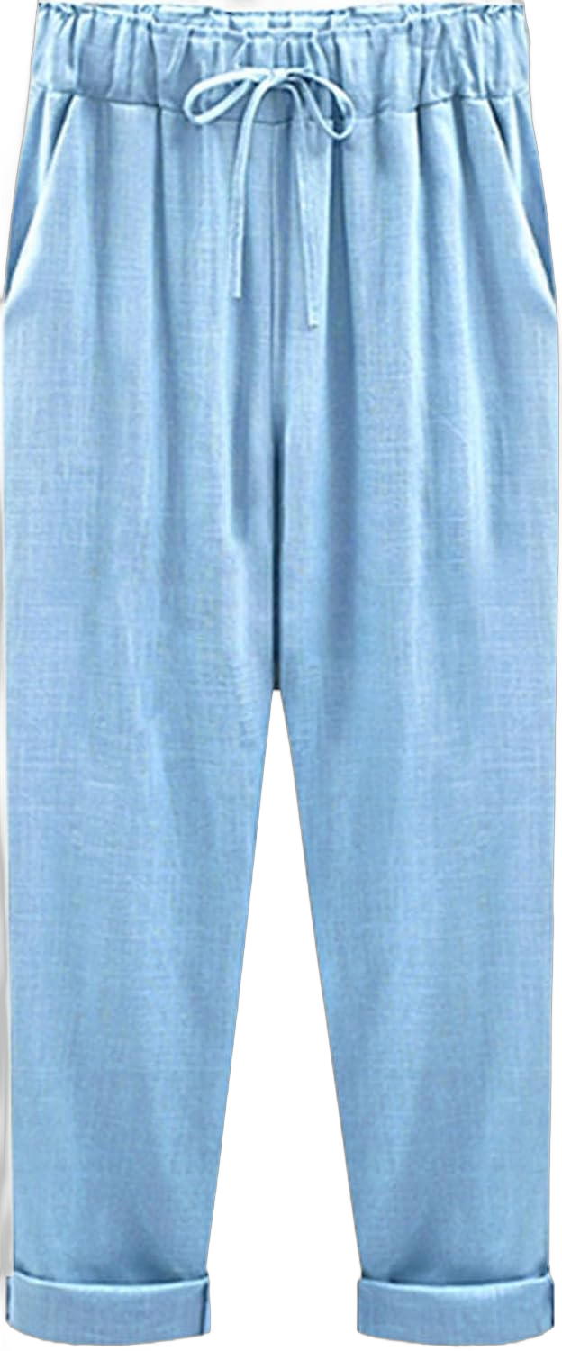 Women Linen Pants Women's Cotton Linen Summer Pants Petite Relaxed Fit Black Linen Work Pants Women Breathable Solar Eclipse Light Blue #1 7X-Large