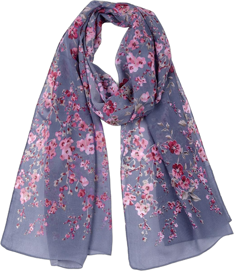 Allegra K Womens Long Shawl Floral Print Silk Chiffon Beach Soft Wrap Scarf 63"x20" Denim Blue