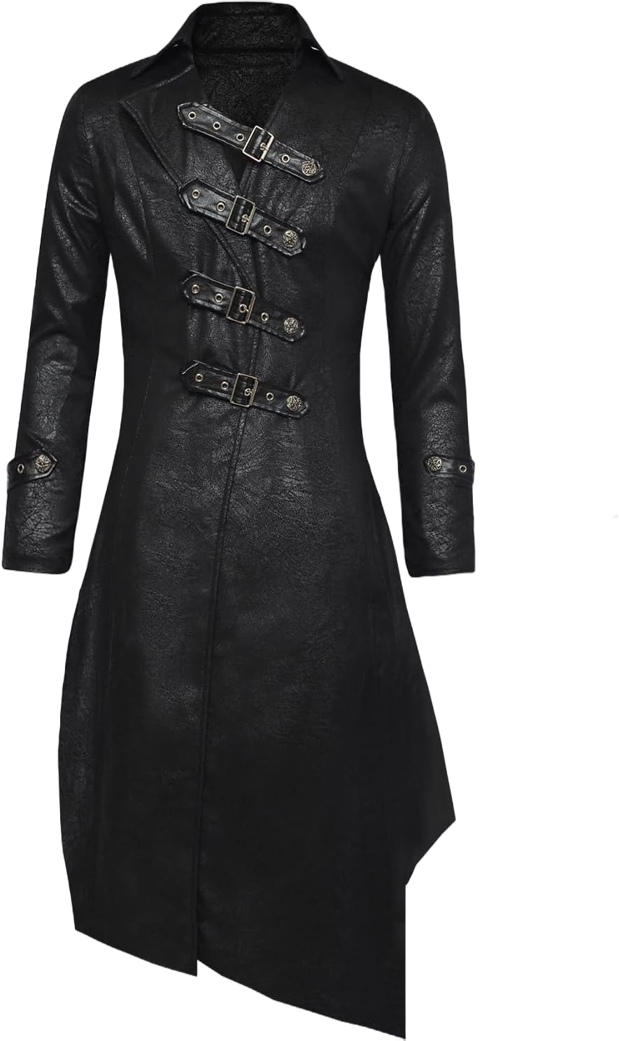 Women's Velvet Leather Jacket Gothic Steampunk Long Trench Coat Costume Medium Black