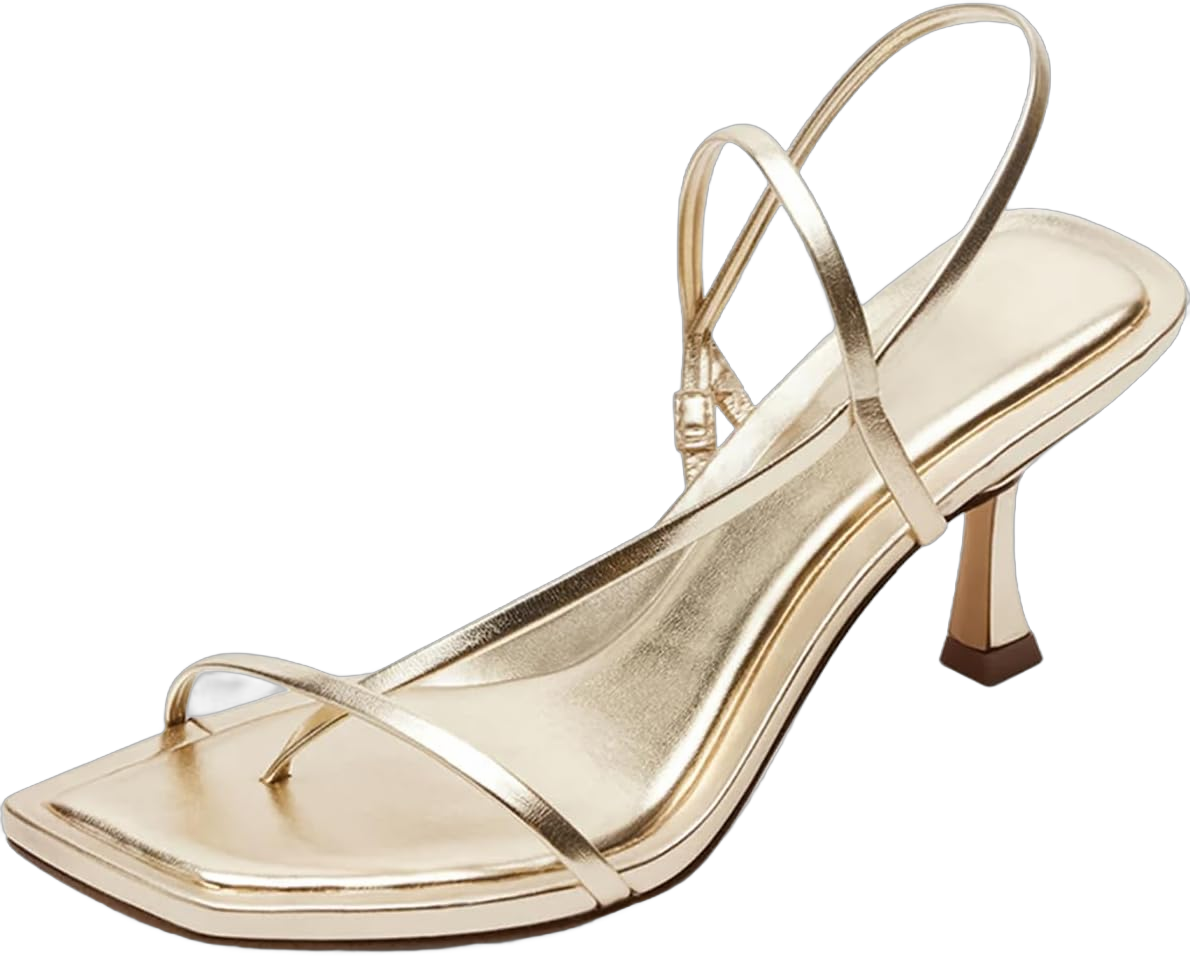 Gold Heels for Women Stiletto Strappy Kitten Heels Sexy Heeled Sandals Square Open Toe Metallic High Heels Dress Wedding Shoes 9.5 Gold