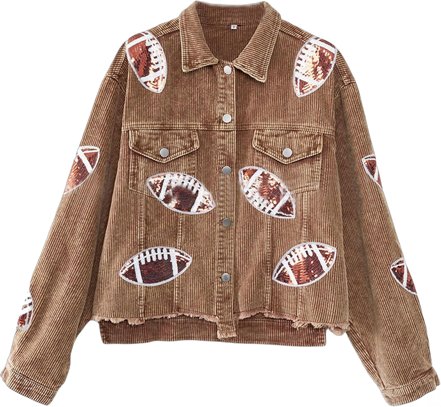 utcoco Women's Vintage Cropped Corduroy Jacket Frayed Hem Rugby Sequin Shacket Jacket Large Brown