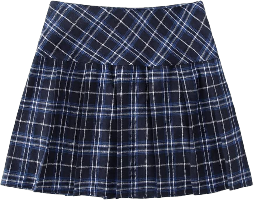 WDIRARA Women's Casual Plaid High Waist Pleated A-Line Uniform Mini Skirt Small Tartan Navy Blue