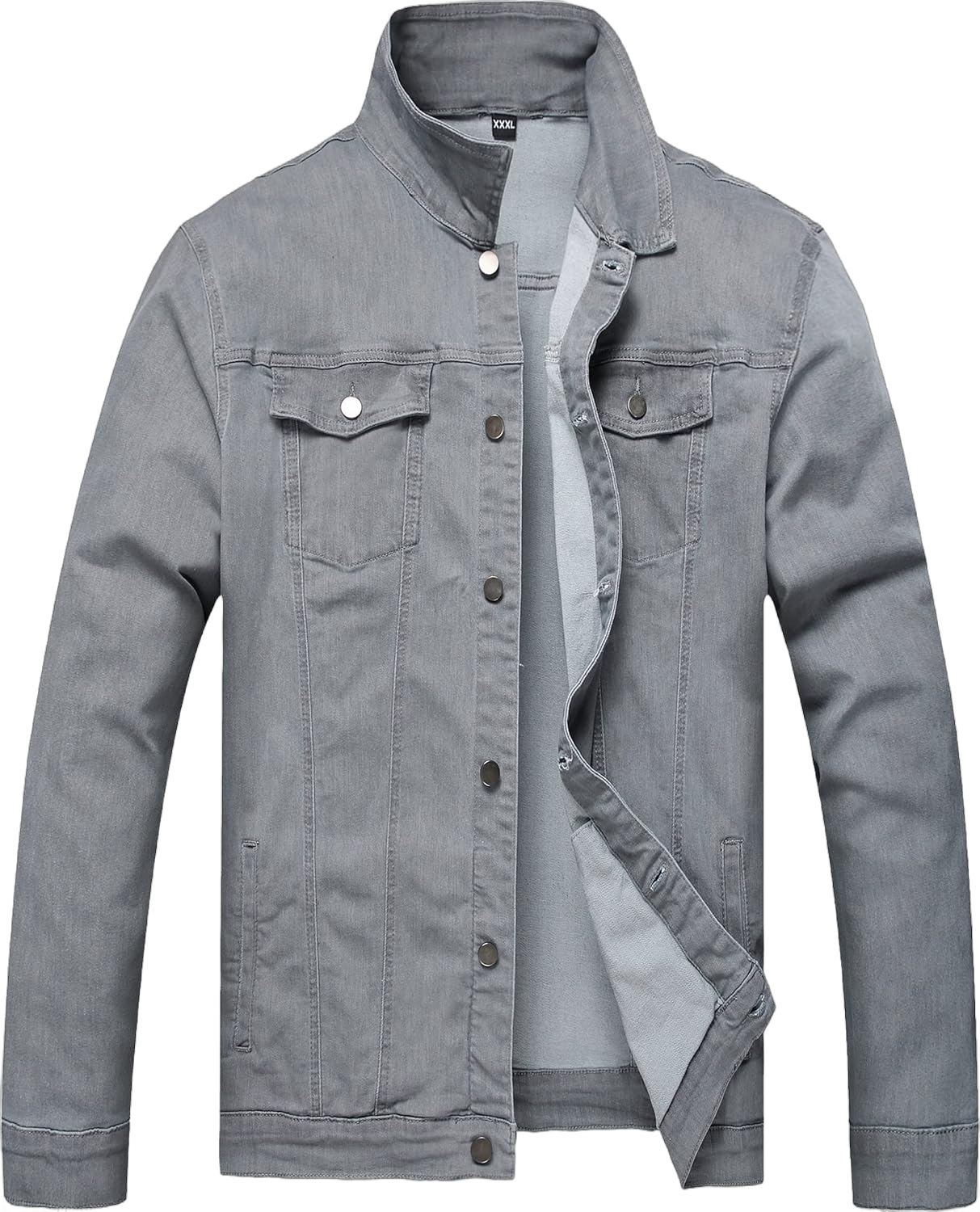 LAMKUKU Mens Denim Jacket Ripped Slim Jean Jacket Coat for Men Grey - Stretch 3X-Large