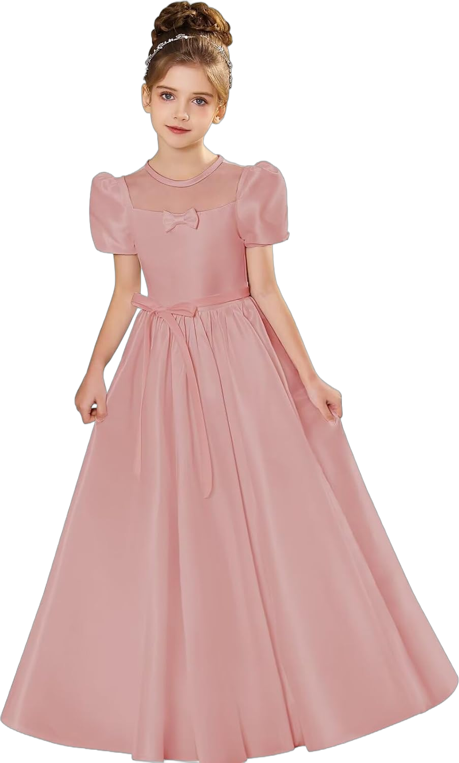 Flower Girl Dresses for Wedding Elegant Satin First Communion Dress Princess Pageant Party Ball Gown for Girls 8 Dusty Rose