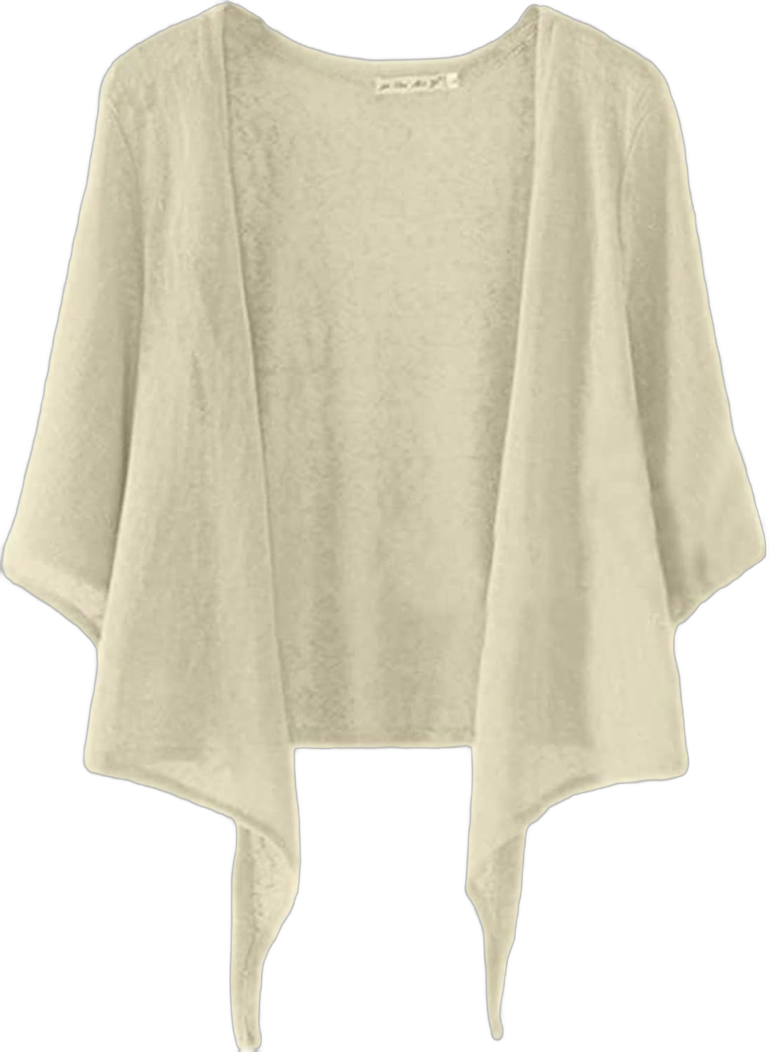 Dongfeng Women's 3/4 Sleeve Cropped Shrugs Lightweight Tie Front Sheer Chiffon Bolero Cardigan Small Beige