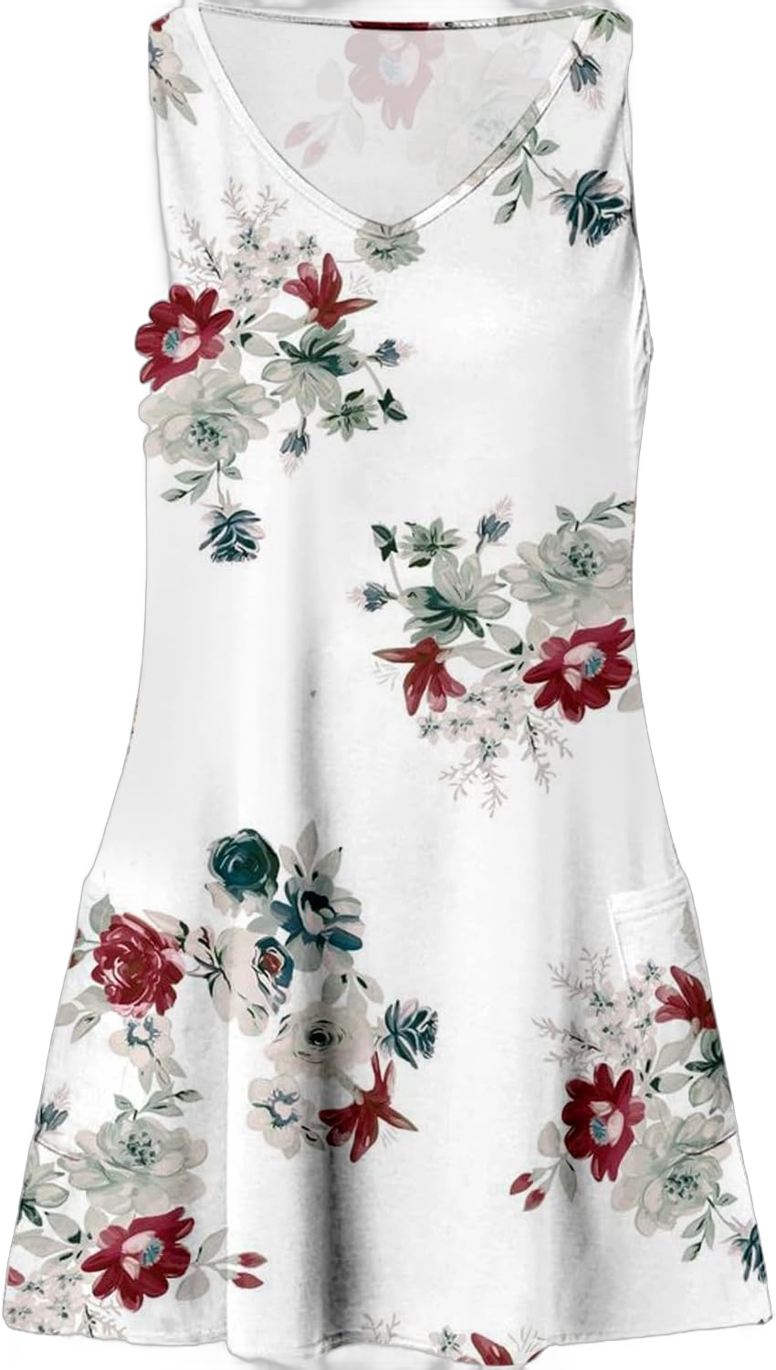 Casual Summer Dresses for Women Trendy V Neck Sleeveless Tank Dresses Loose Floral Printed Hawaiian Dresses Sundress