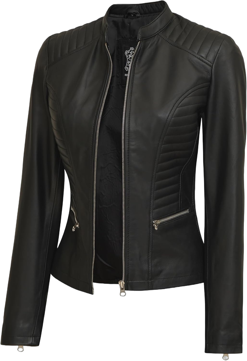 Decrum Real Leather Jacket Women - Cafe Racer Motorcycle Style Leather Jackets Fashion Outfit Clothes Large N185 - Black Leather Jacket Women