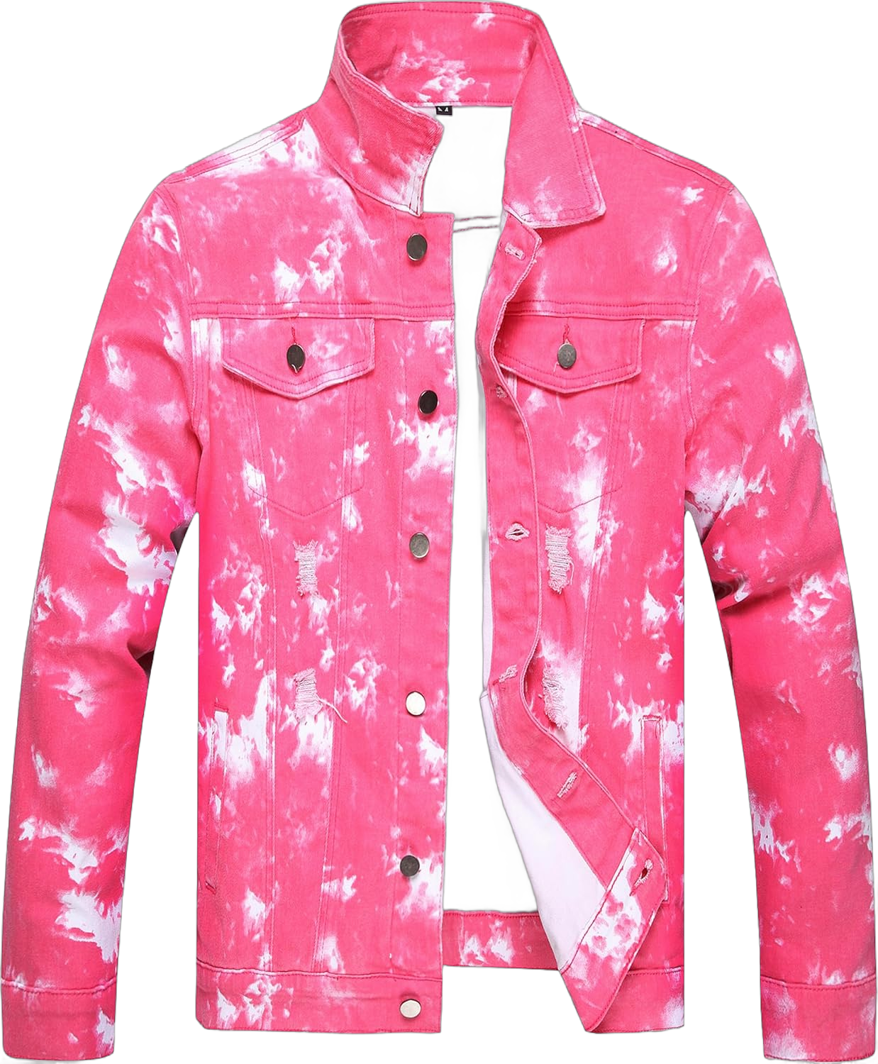 RANMCC Jean Jacket for Men Slim Fit Ripped Denim Jacket Coat X-Large Pink