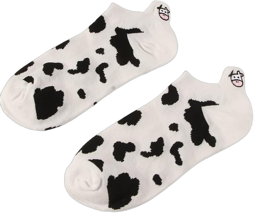 1 Pair Socks, Funny Women Socks, Trendy Cotton Hosiery, Cow Print Socks, Black White Short Sock, Casual Ankle Socks(A), AMX2Z063F0US