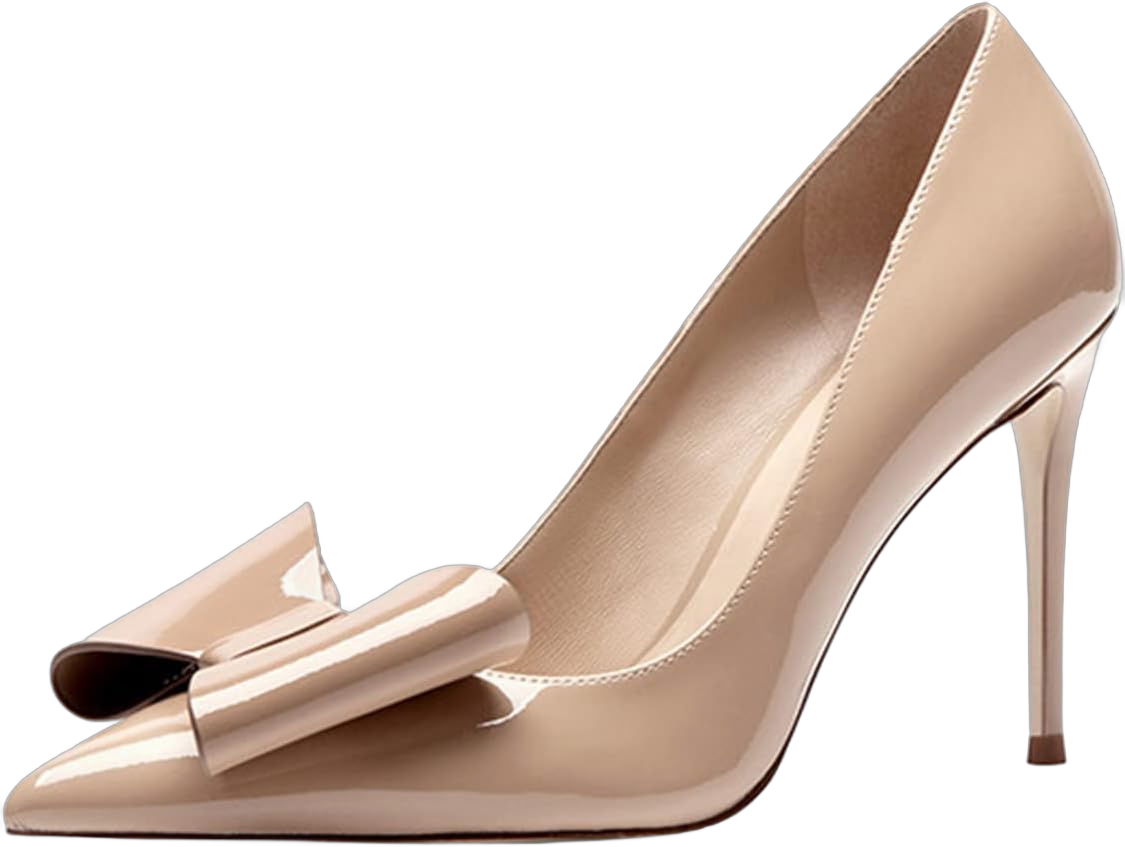 YDN Women Elegant Stiletto High Heel Pumps Pointed Toe Slip on Dress Sandal Shoes Slide Patent Leather with Bow Shoes for Office Ladies Size 4-15 US 15 Beige