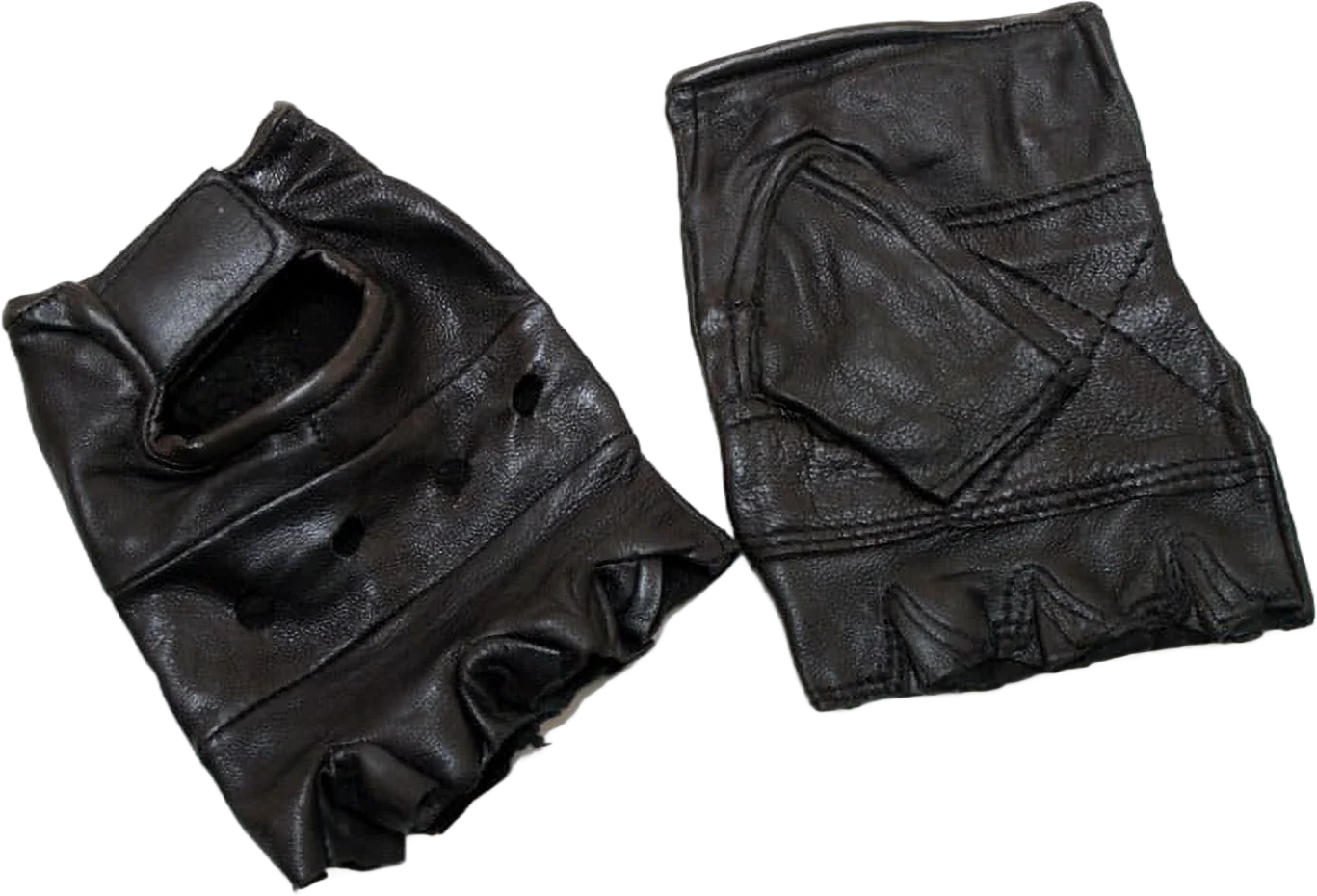 unknown Fingerless Leather Gloves with Wrist Strap S-XXL