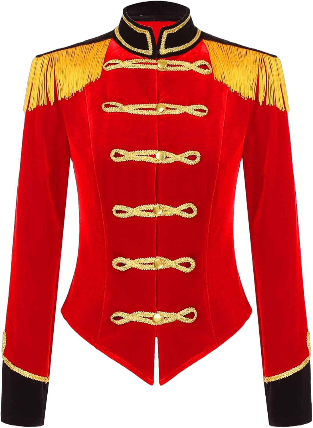 Freebily Womens Adult Ringmaster Fringed Jacket Costume Ringleader Lion Tamer Christmas Outfit Velvet Vintage Tailcoat Red Small