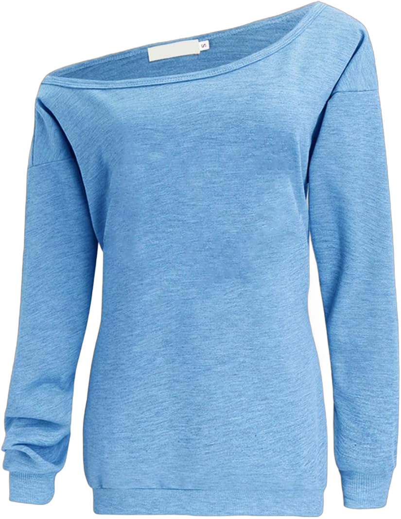 Womens Off Shoulder Sweatshirt Slouchy Long Sleeve Shirts Pullover Tops Medium Light Blue