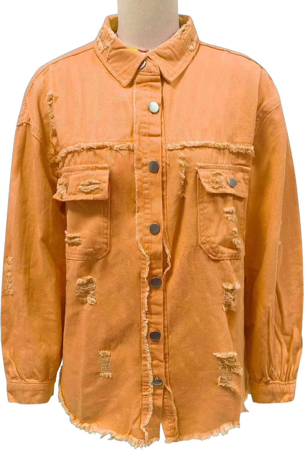 Womens Oversized Ripped Fringe Denim Jacket Casual Long Sleeve Boyfriend Jean Jacket Coat X-Large Orange