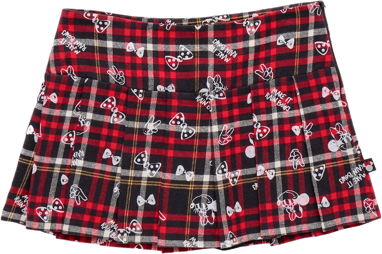 Disney Minnie Mouse Womens Pleated Skirt Plaid Maroon Red Large