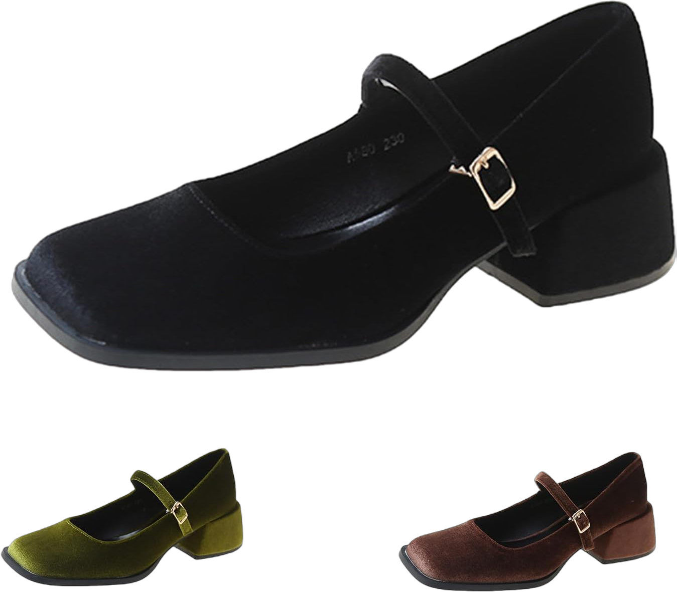 Women's Elegant Velvet Closed Square Toe Mary Jane Pumps Classic Low Chunky Heel Adjustable Buckle Dress Shoes Office Work Shoes 8.5 Black