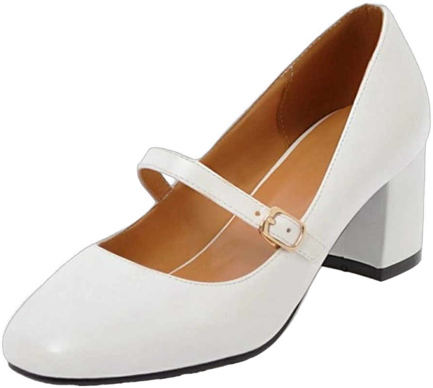 Women's Retro Square Toe Mary Jane Pump Oxford Leather Buckle Strap Chunky Block Mid Heel Dress Shoes 6 White