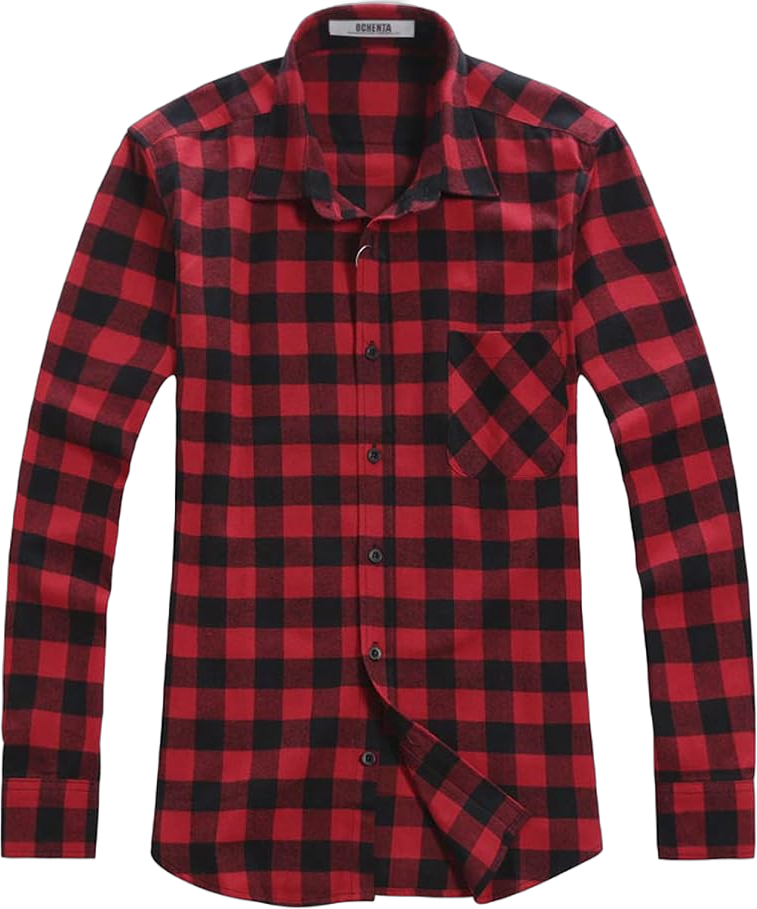 OCHENTA Men's & Boys' Long Sleeve Button Down Plaid Flannel Shirt 7-8 Years P056 Red Black