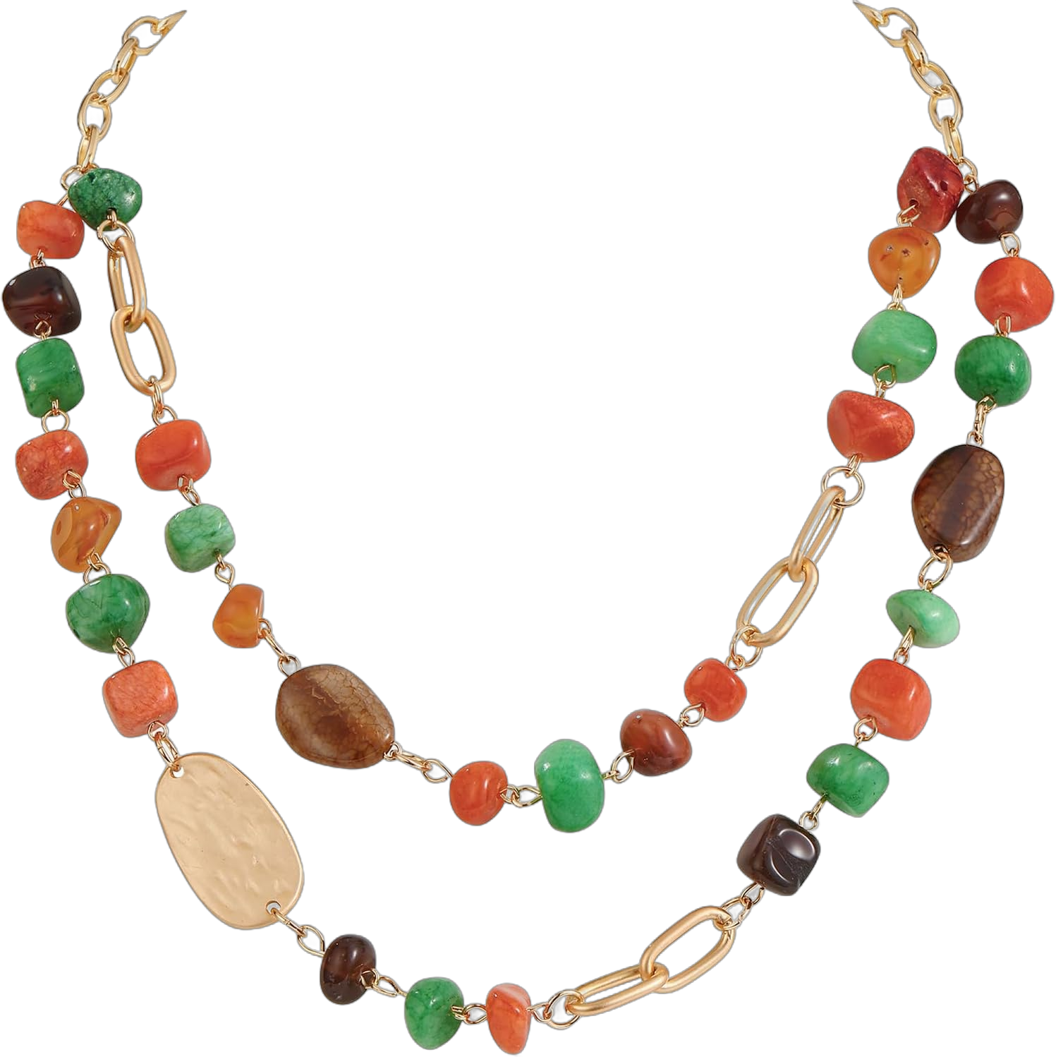 Bocar Statement Collar Necklace 2 Layer Beaded Necklace Fashion Women Jewelry Green Orange