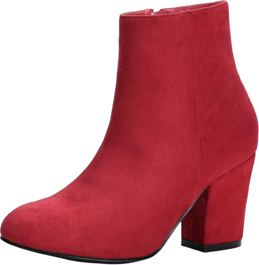 Allegra K Women's Round Toe Side Zip Chunky Heel Ankle Boots Red 9