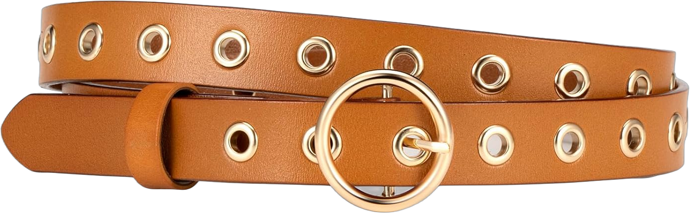 Belts for Women Casual Leather Eyelet Belt with Gold Buckle Fashion Belt for Jeans Pants S: Fit Waist 25"-31" Brown