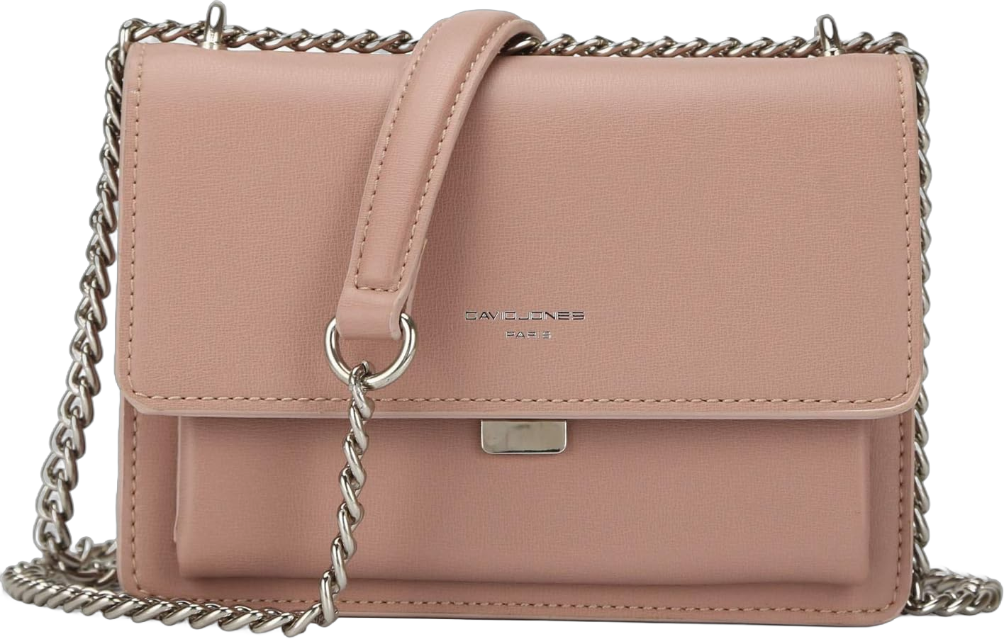 David Jones DAVIDJONES Women's Small Saffiano Faux Leather Crossbody Bag with Chain Strap