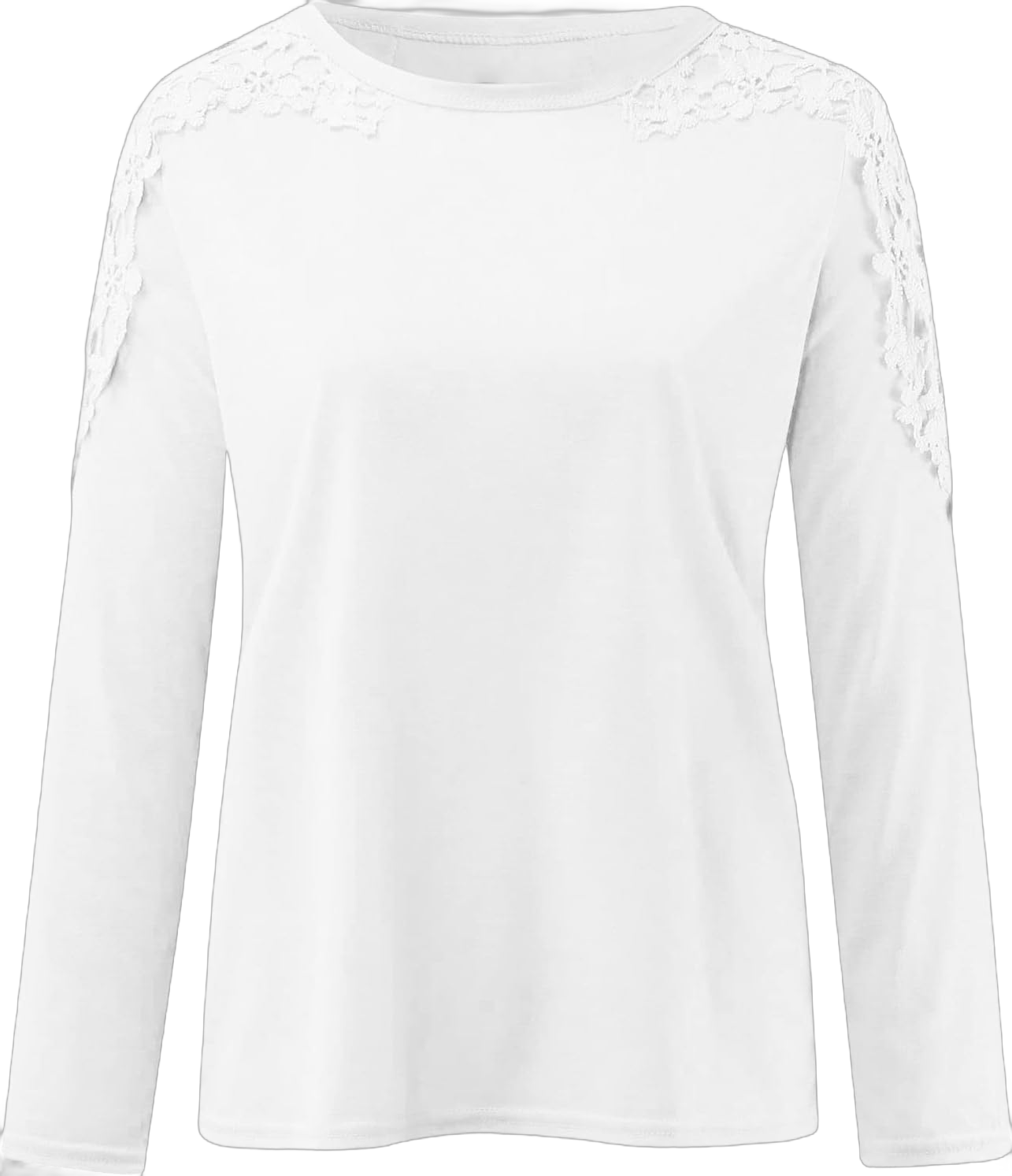 Women's Shirts Long Sleeve Hollow Out Shoulder Blouse Solid Color Crew Neck Tops Lightweight Trendy Plus Size Pullover White Shirts#a53 3X-Large