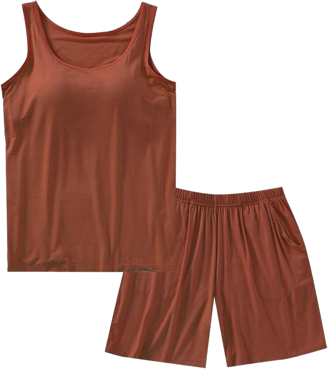 ASHER FASHION Pajamas for Women Two Piece Modal Loungewear Casual Tank Top & Shorts Sleepwear PJ Set with Built-in Bra 3X-Large Brown